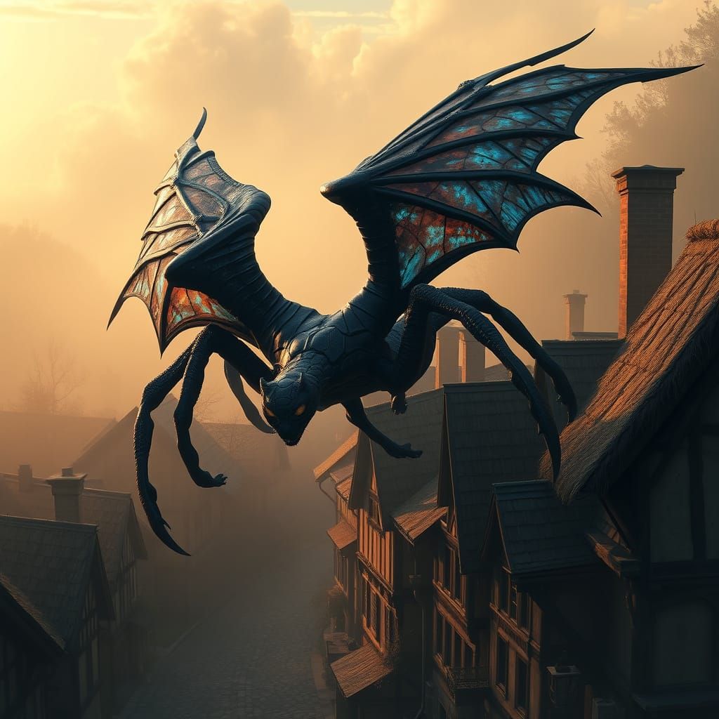 Gigantic Spider-Cat Hybrid Soars Through Medieval Skies