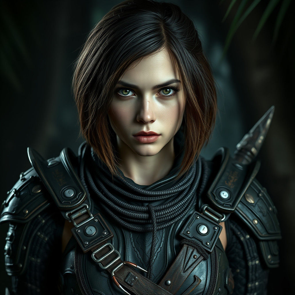 Huntress in Predator Armor: Dark Fantasy Realism