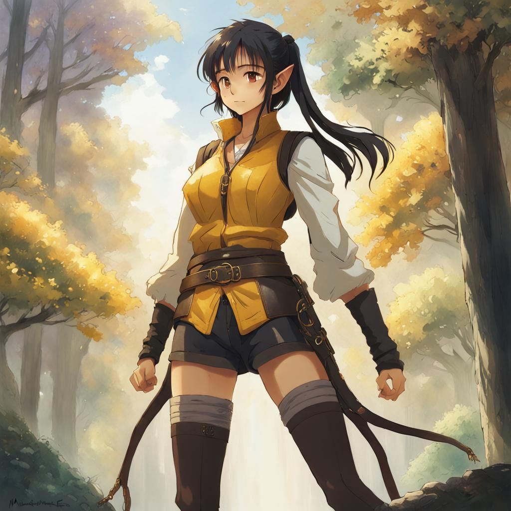 Yellow-Skinned Elf in Anime Style