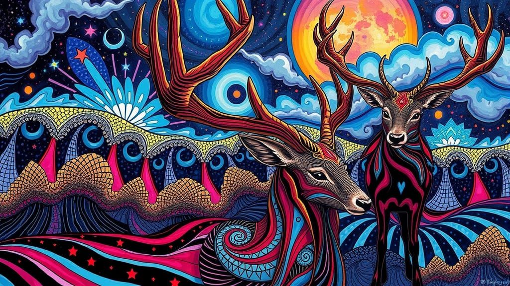 Mystical Deer Wave Function in Neo-Impressionist Style