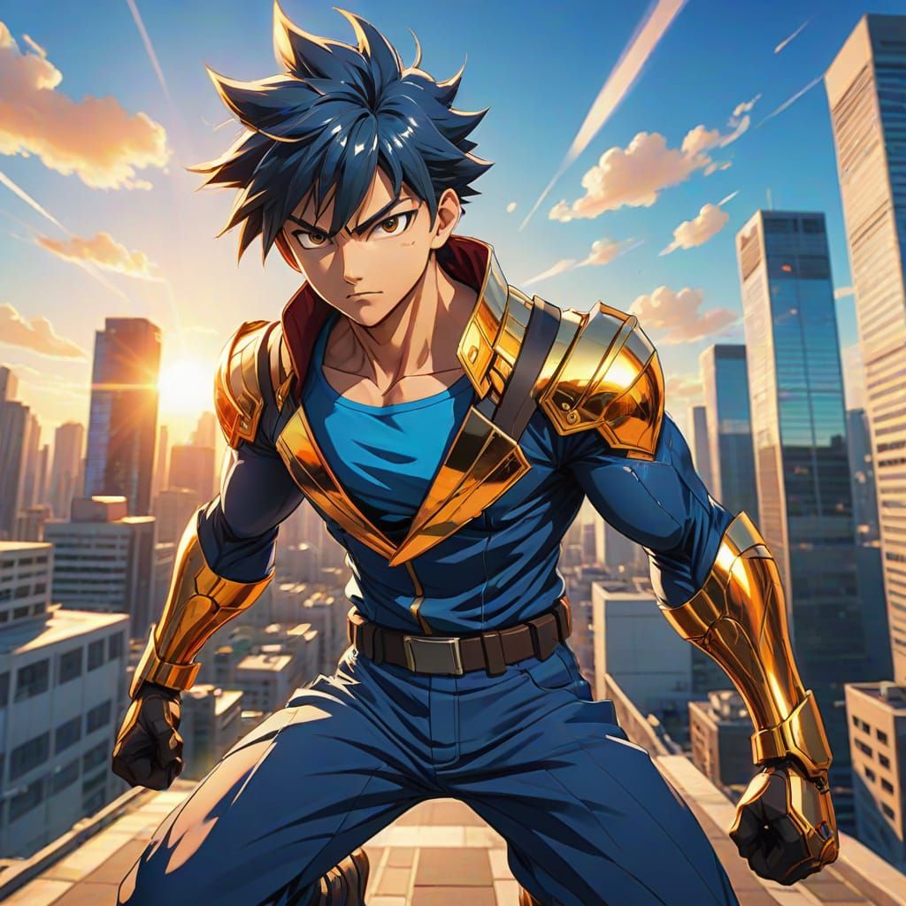 Heroic Manga Anime Illustration in Cityscape