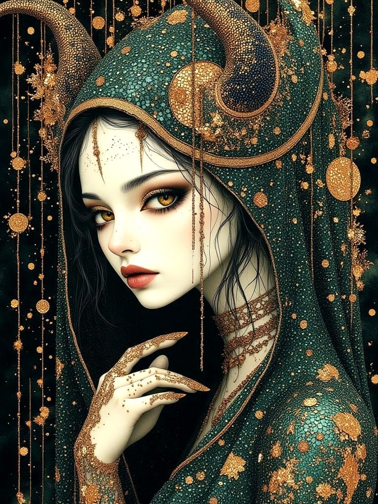 Art Nouveau Demon in Purple and Gold