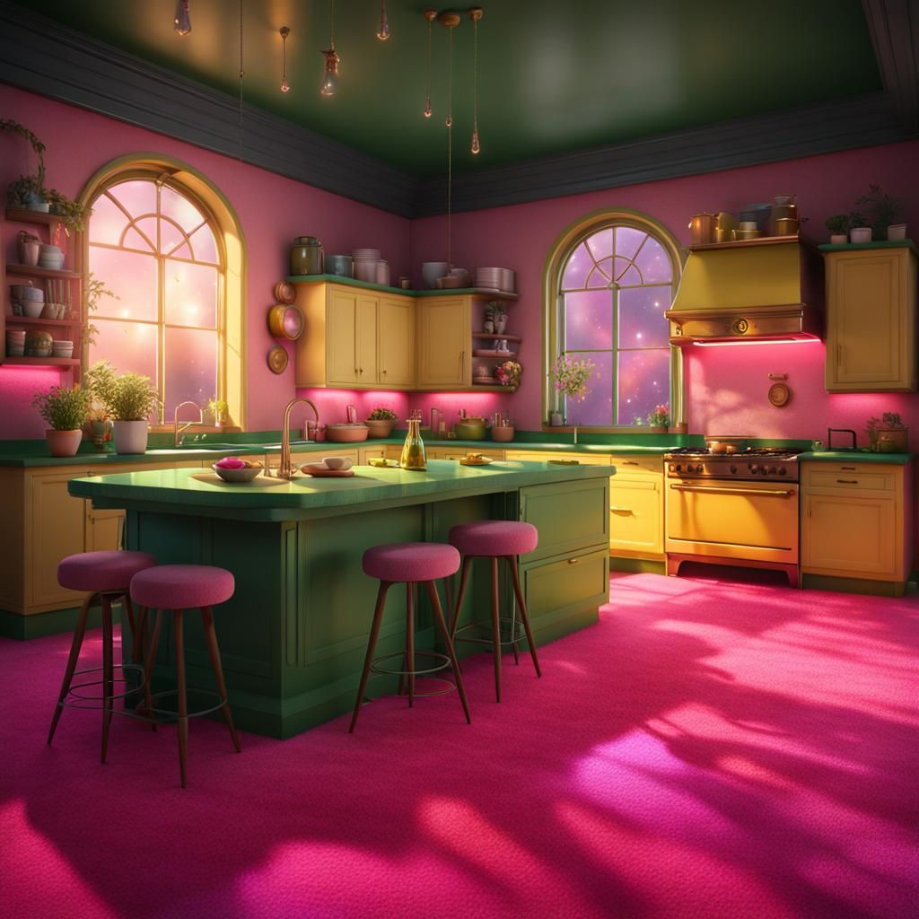 Surreal Galaxy Kitchen with Porthole Windows