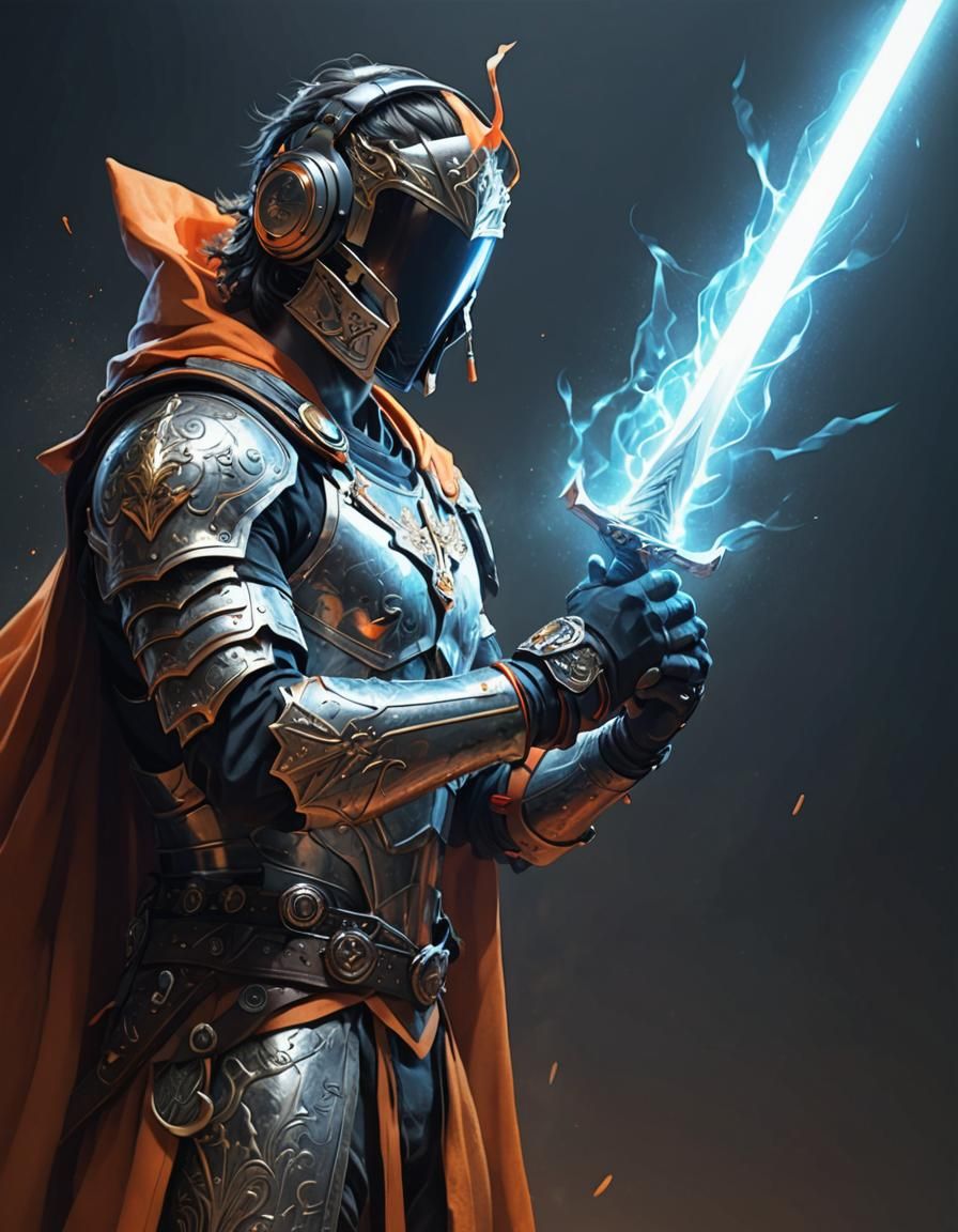 Warrior with Headphones in Chill-Hop Style