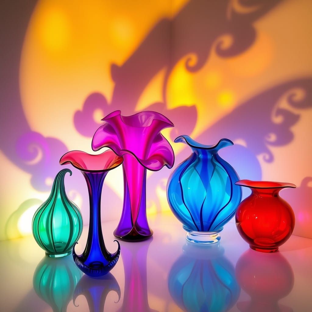 Colorful Glass Objects in Art Nouveau Style