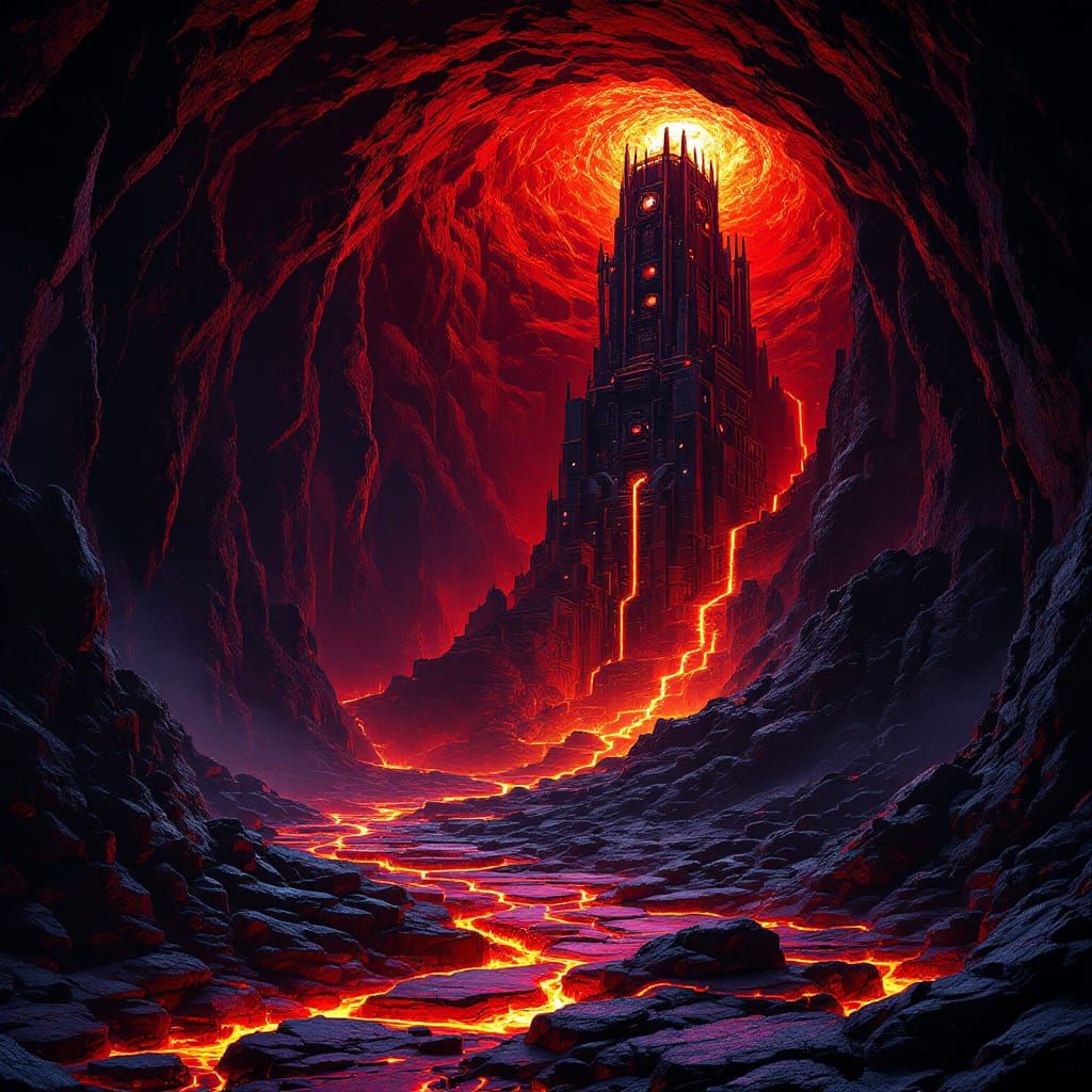 Supervillain Lair Inside Volcano, Giger & Mead Inspired