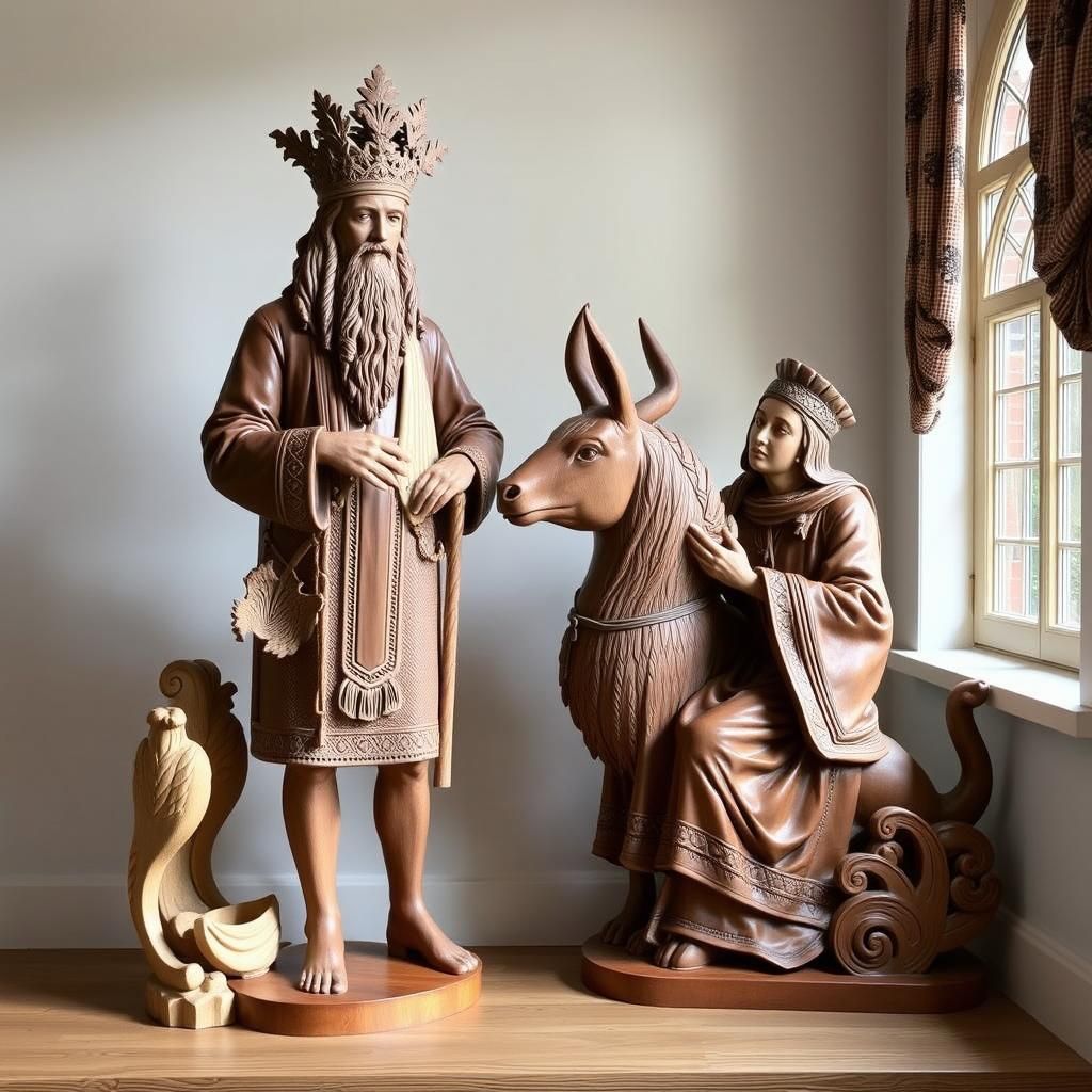 Detailed Wood Carvings of Stately Figures