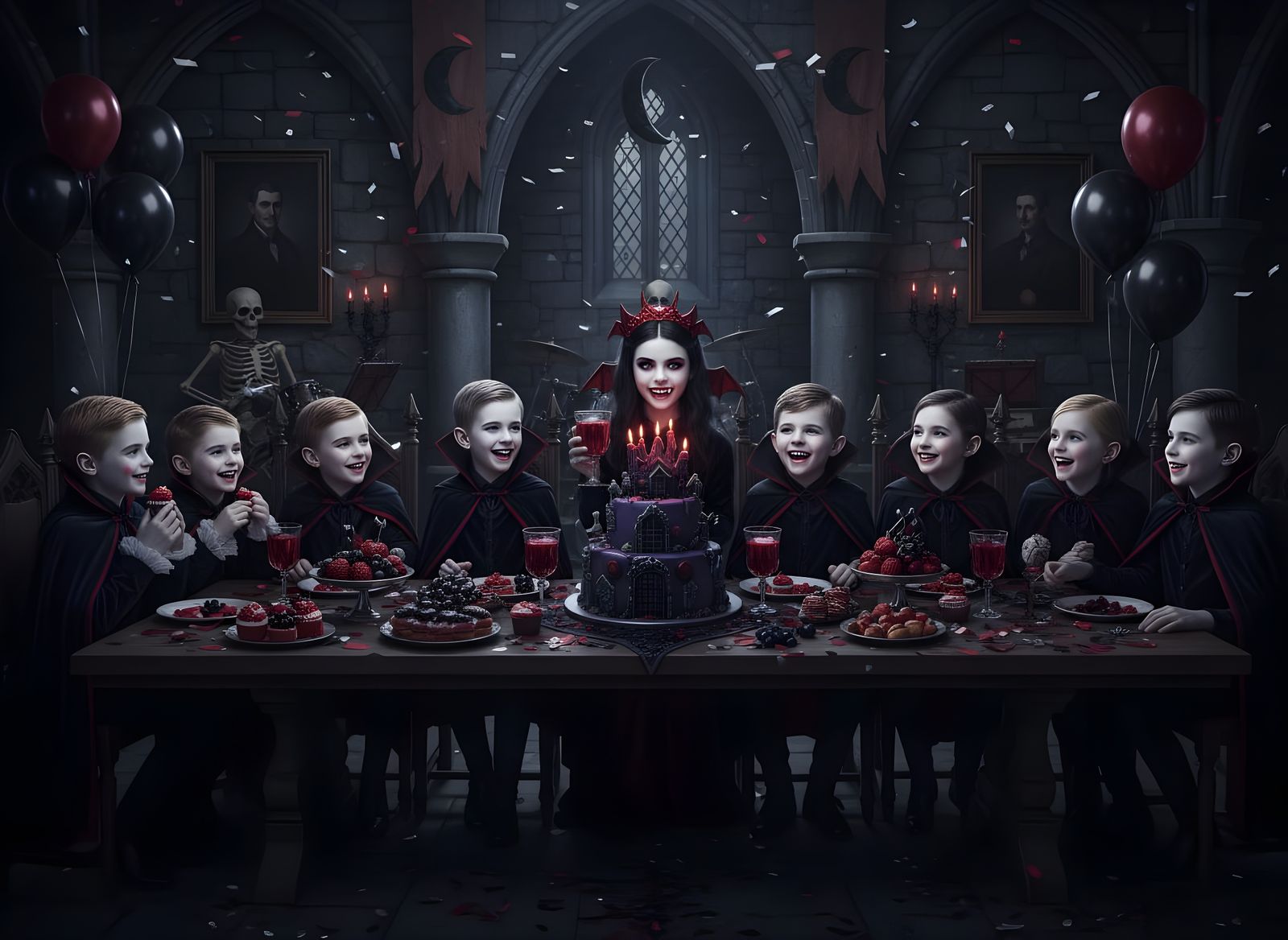 Vampire Children Celebrate Birthday Party