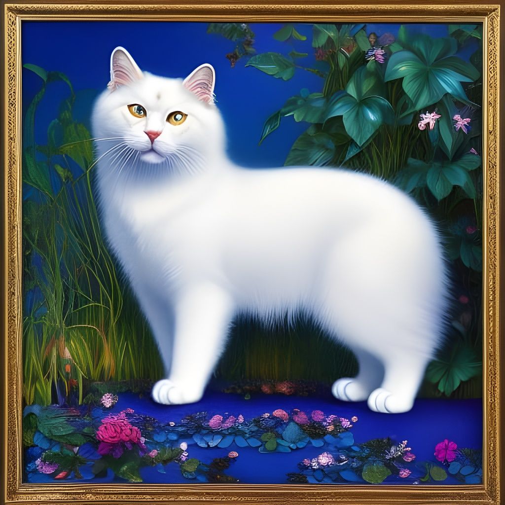 White Cat with Jeweled Necklace in Hyperrealism Style