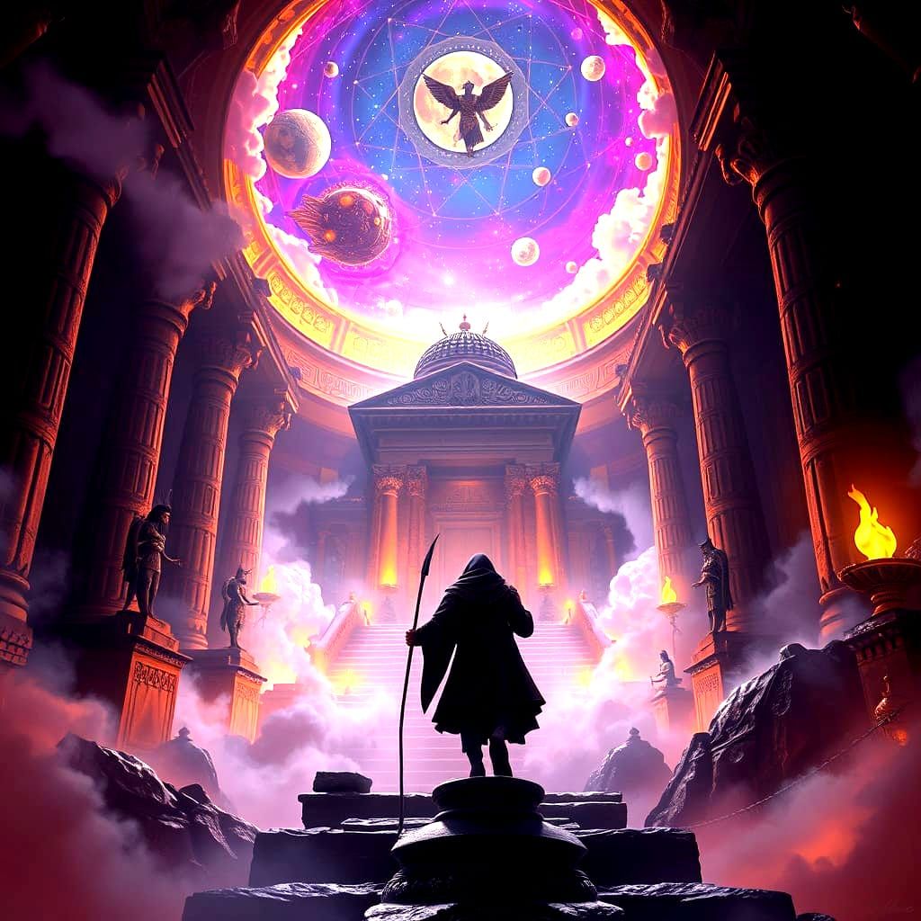 Ethereal Journey Through Ancient Temples in Vibrant Colors