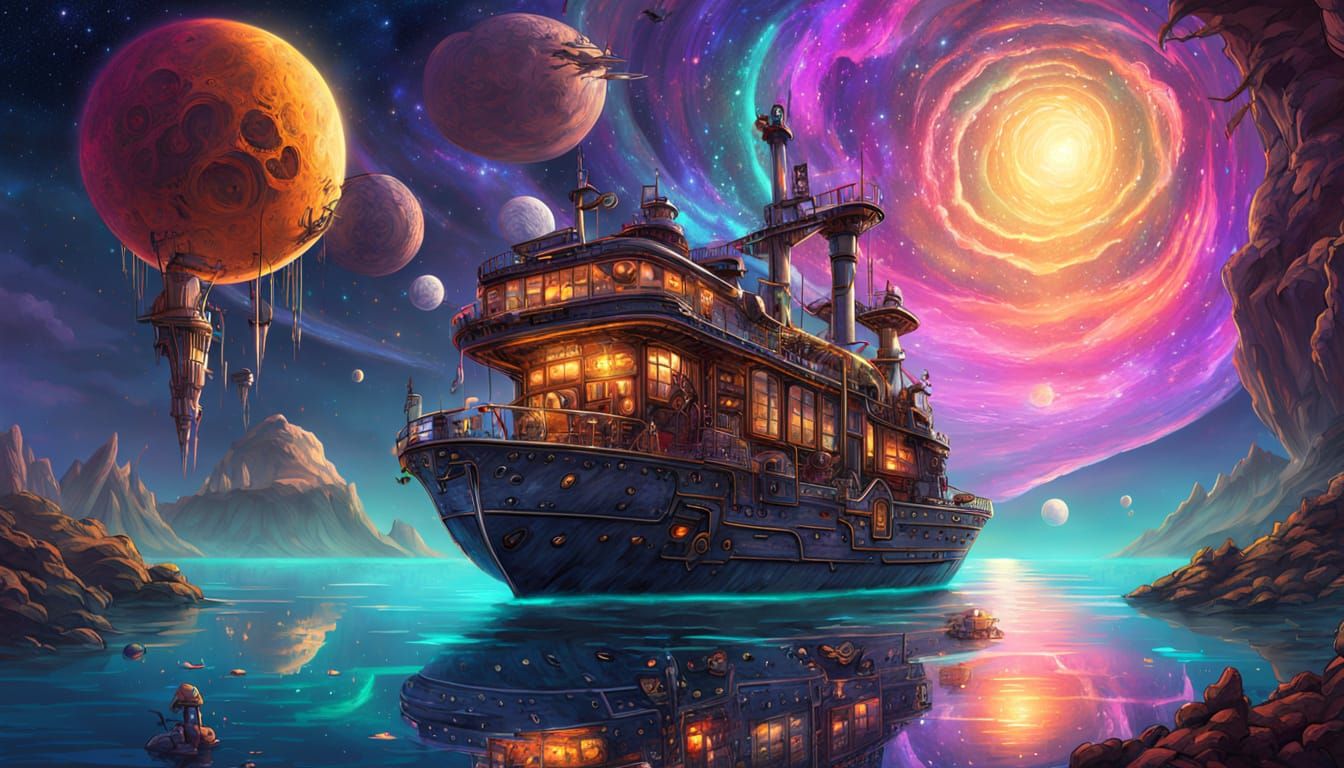 Steampunk & Sci-Fi Vessels in Cosmic Waters