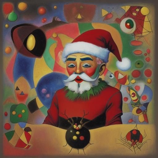 Surreal Spider Santa Claus Inspired by Klee and Klimt