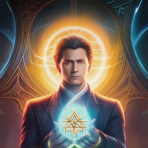 Enlightened Meditator: Cosmic Digital Art Portrait