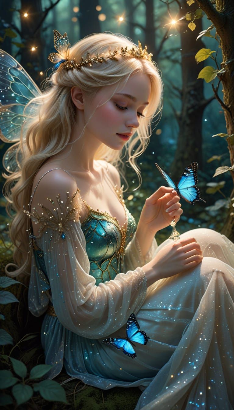 Blonde Princess Surrounded by Ethereal Light in a Whimsical ...