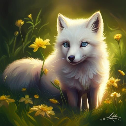 Chibi Arctic Fox Portrait in Digital Painting Style