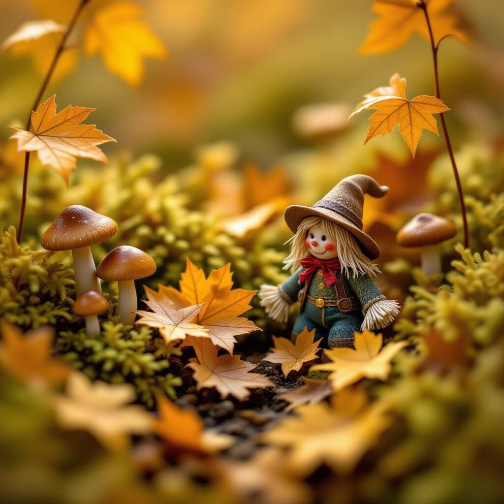 Whimsical Autumn Miniature Scene with Tiny Folk
