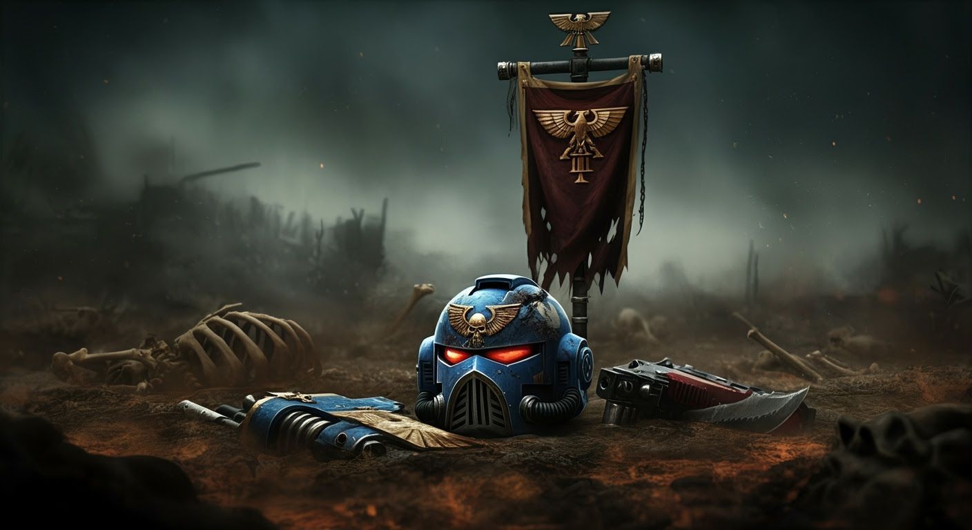 Battlefield Preserved: Ultramarine Helmet in Volcanic Ash