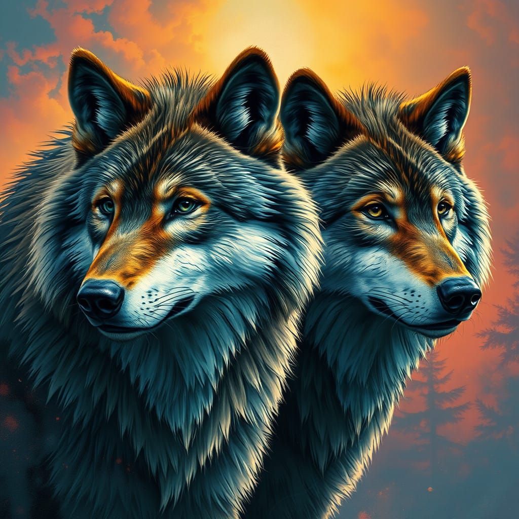 Majestic Wolves in Hyperrealistic Splash Art