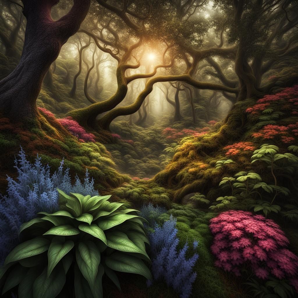 Magical Forest with Fantastical Plants in High Resolution
