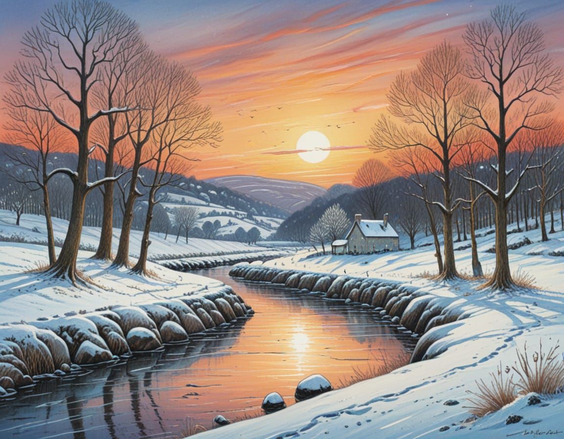 Winter Landscape in Vibrant Abstract Style