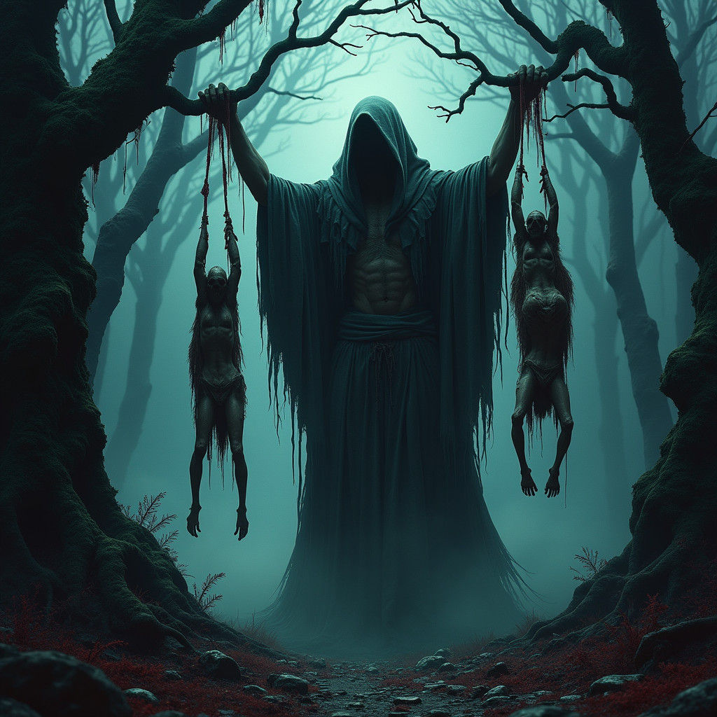 Nightmare Undead Figure in Mist Shrouded Forest