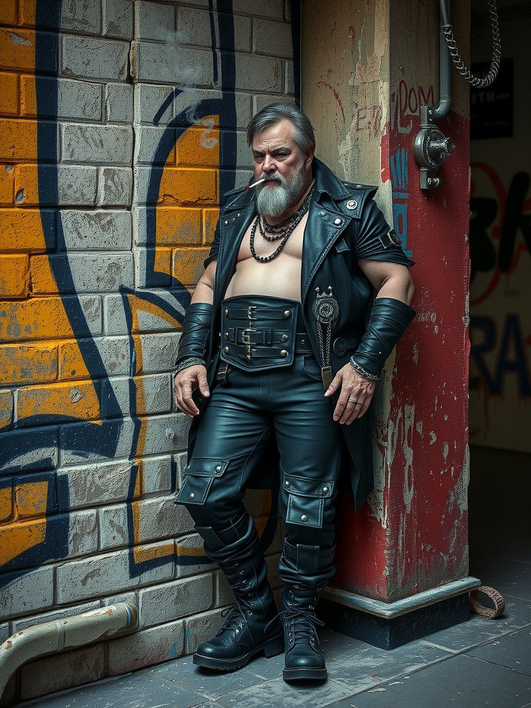 Gothic Man in Urban Decay, Hyper-Realistic Detail