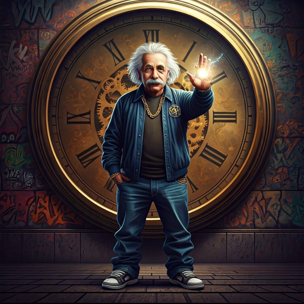 Hyperrealistic, bad , gangster Albert Einstein with a huge c...