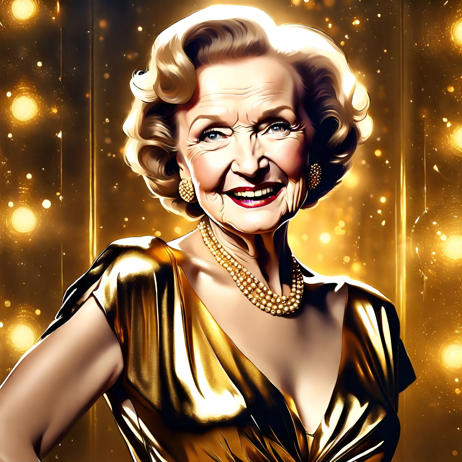 Golden Gown Portrait in Detailed Digital Art Style
