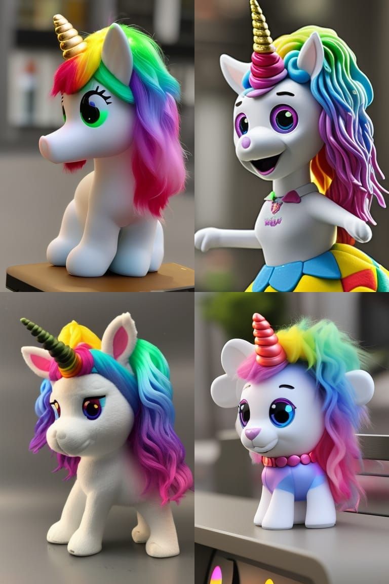 Rainbow Unicorn Teddy Bear in Pixar Style