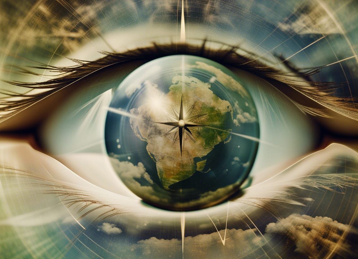 Surreal Double Exposure Eye with Earth Overlay