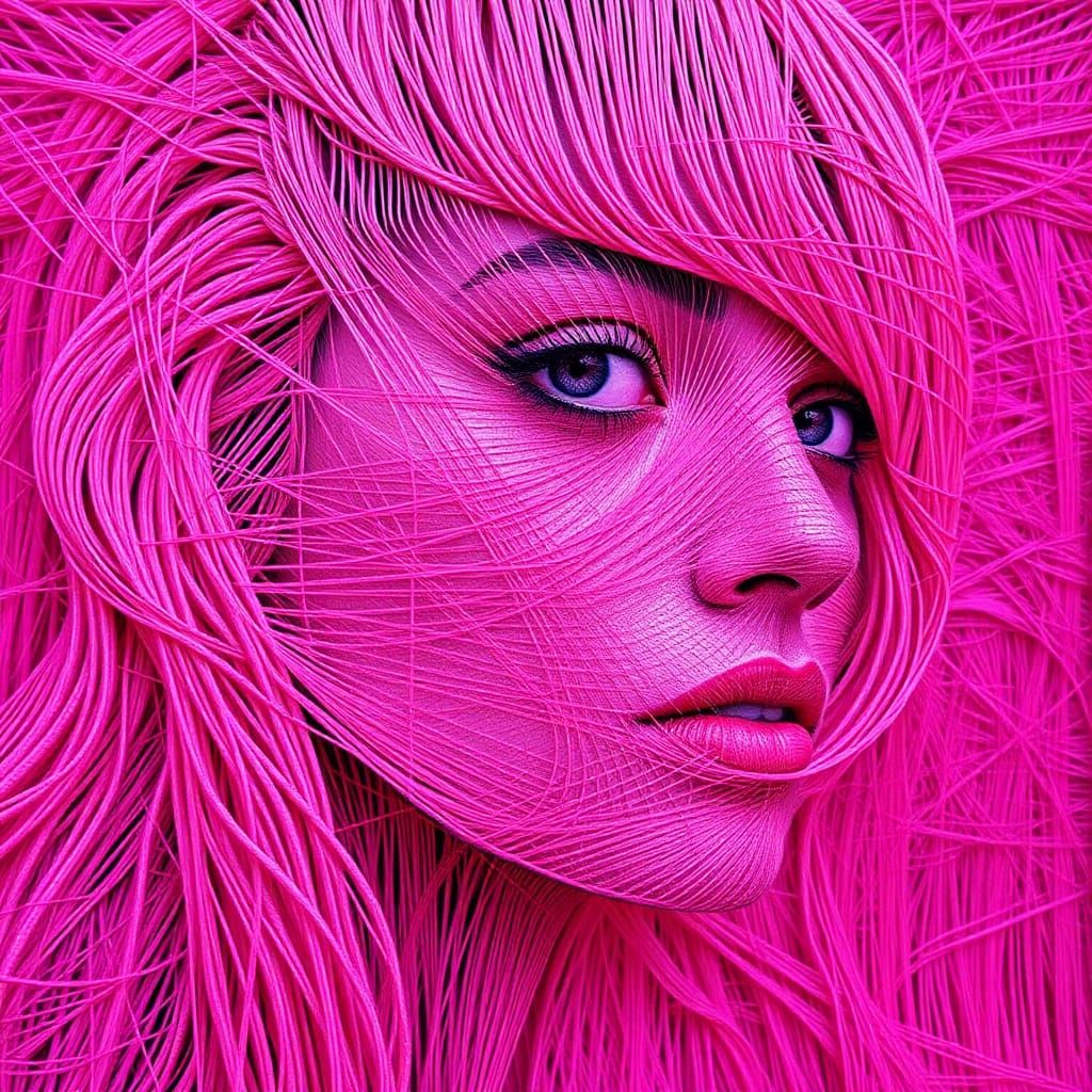 Psychedelic String Art Portrait in Vibrant Pink