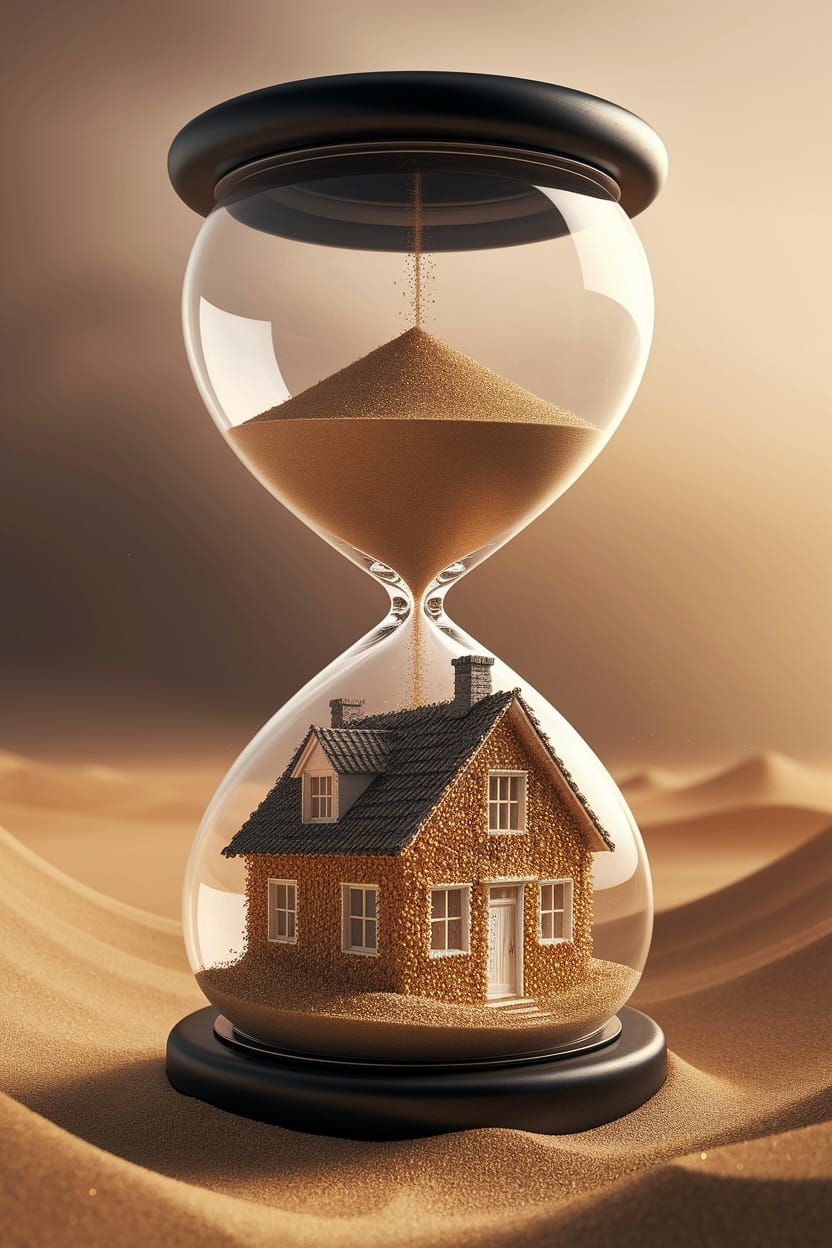 Hourglass in Surreal Landscape Reveals Time's Passage