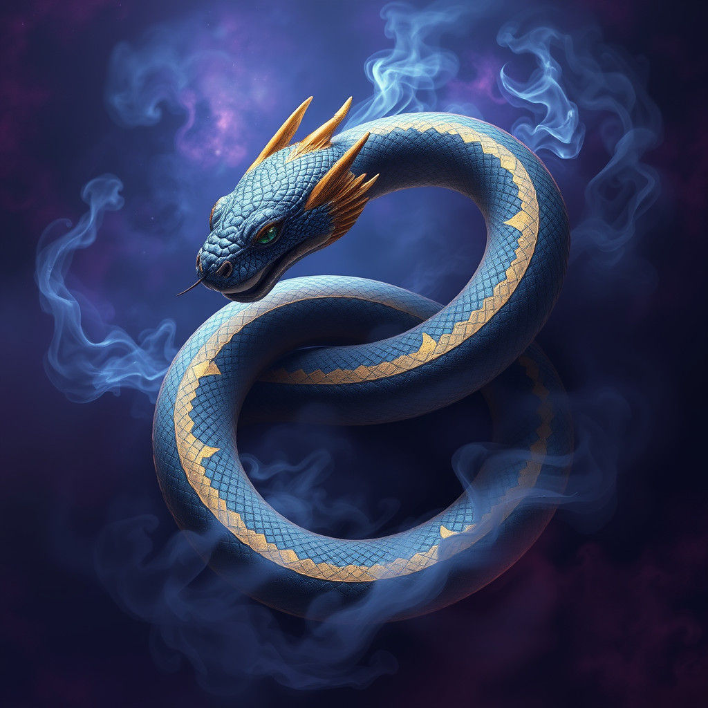 Mystical Serpent Coiled in Swirling Mist