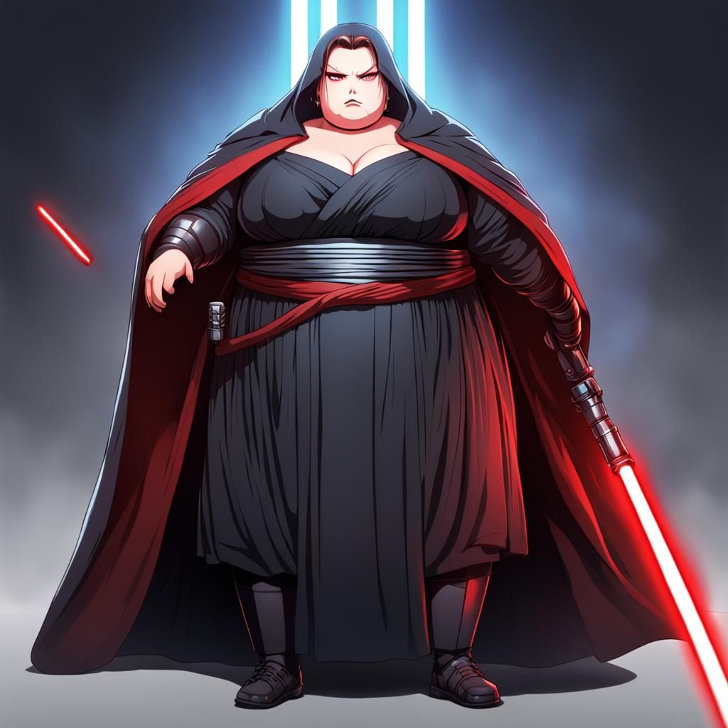 Curvy Sith Woman with Lightsaber in Anime Style