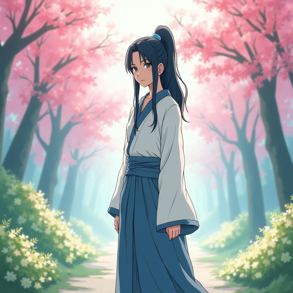 Hinata Hyuga in Dreamlike Watercolor Garden