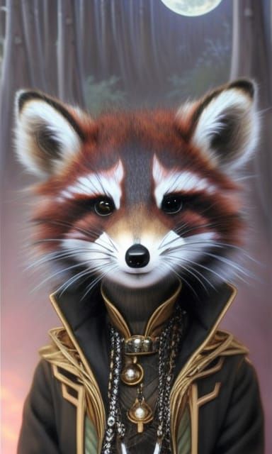 Gothic Anime Raccoon Girl in Surreal Style