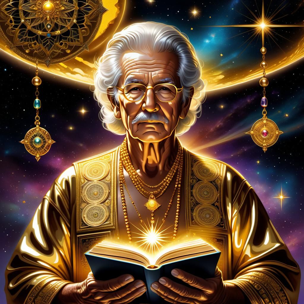 Golden Senior with Psychedelic Cosmic Background