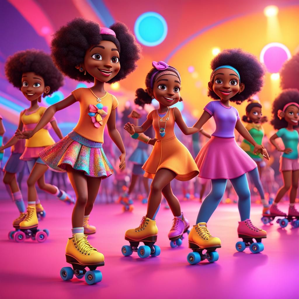 Vibrant Inclusive Roller Rink Scene in 3D Digital Art