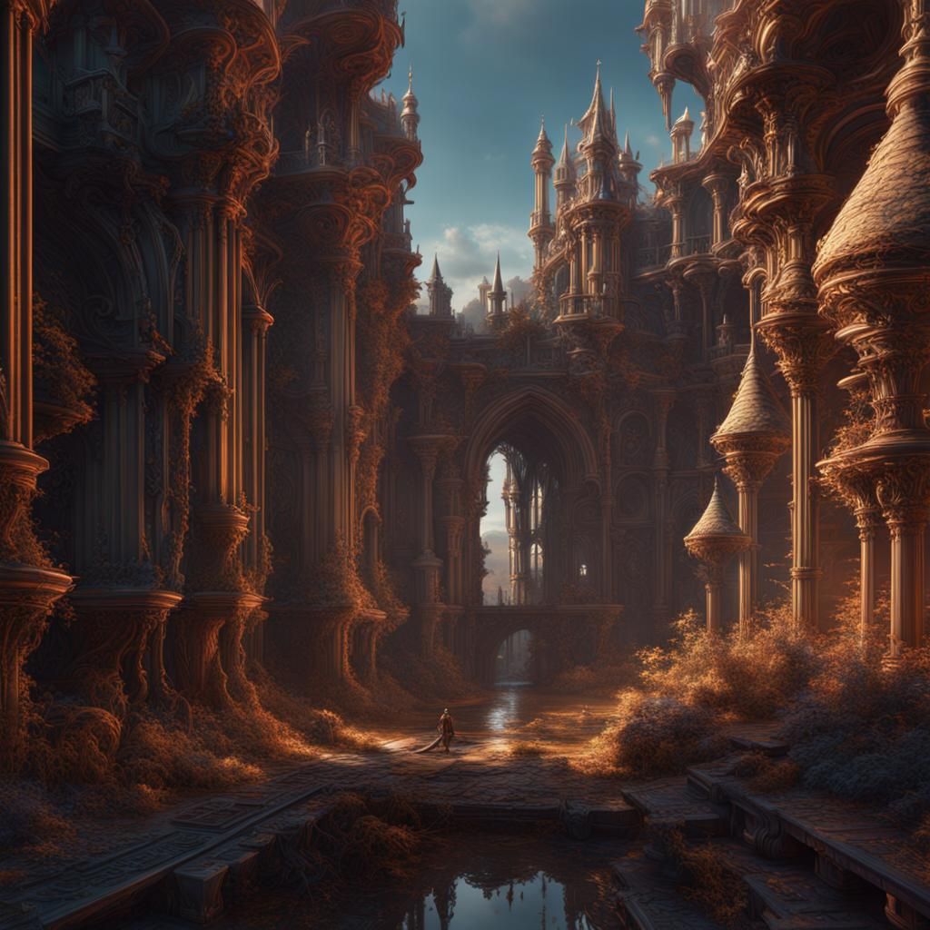 Fantastical Landscape in Deep Color, Detailed Matte Painting