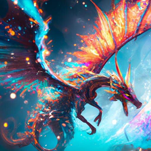 Prismatic Dragon Soaring Through Space