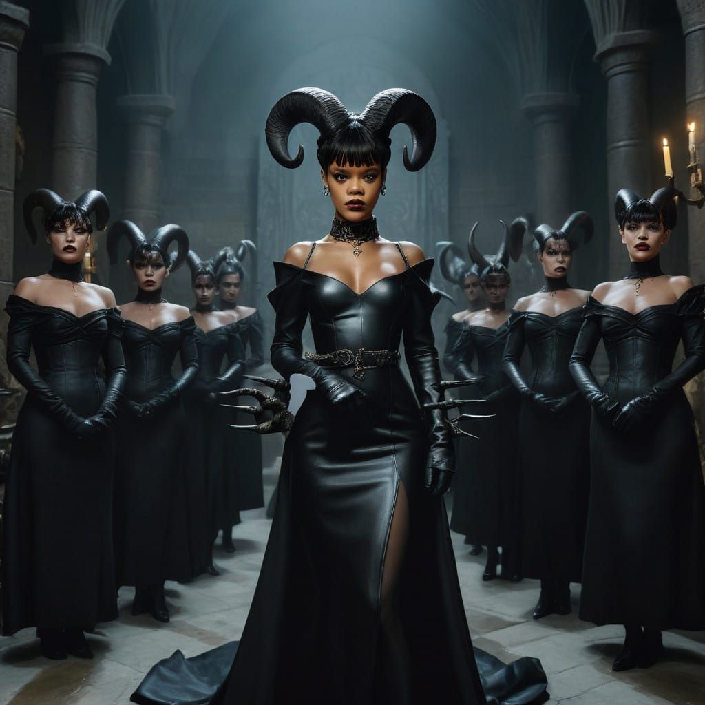 Rihanna as the Dark Queen of Hell in Cyberpunk Style