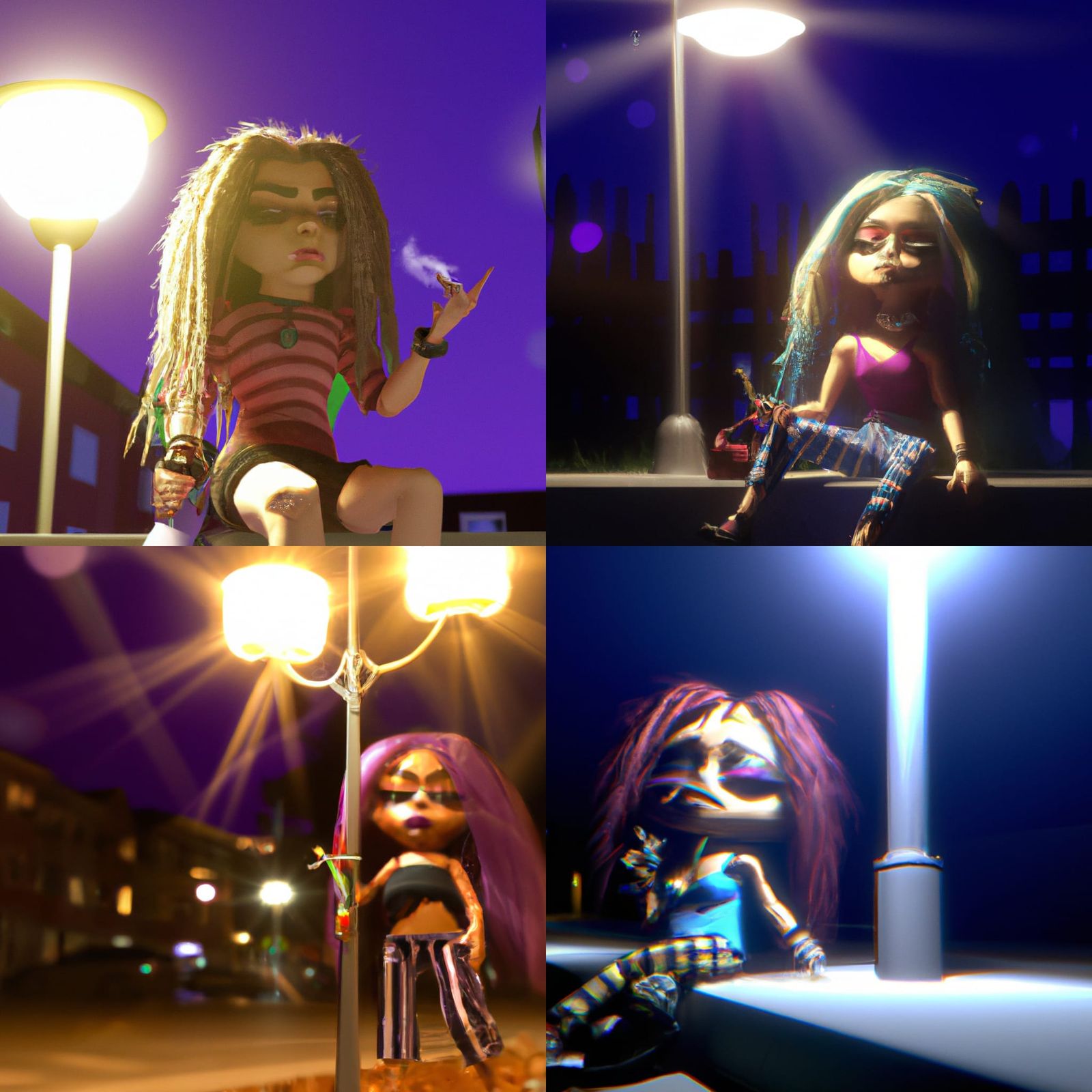 Bratz Doll Smoking Under Streetlight in 4K