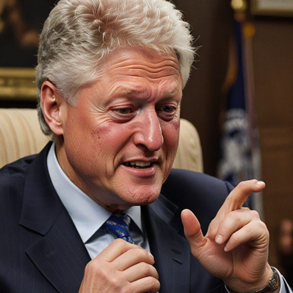 Bill Clinton as a Gluttonous Figure Devours Human Fingers