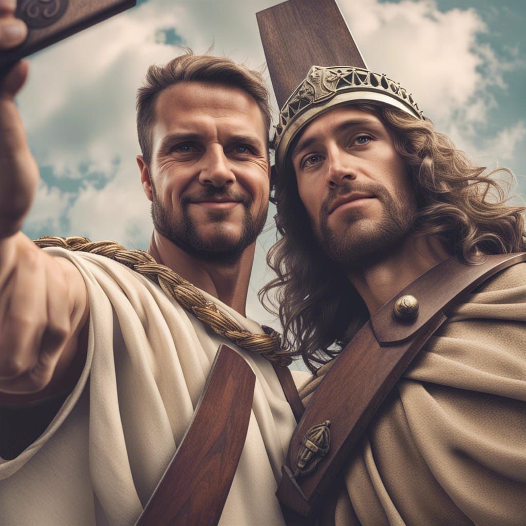 Selfie of Roman Soldier with Jesus on Cross