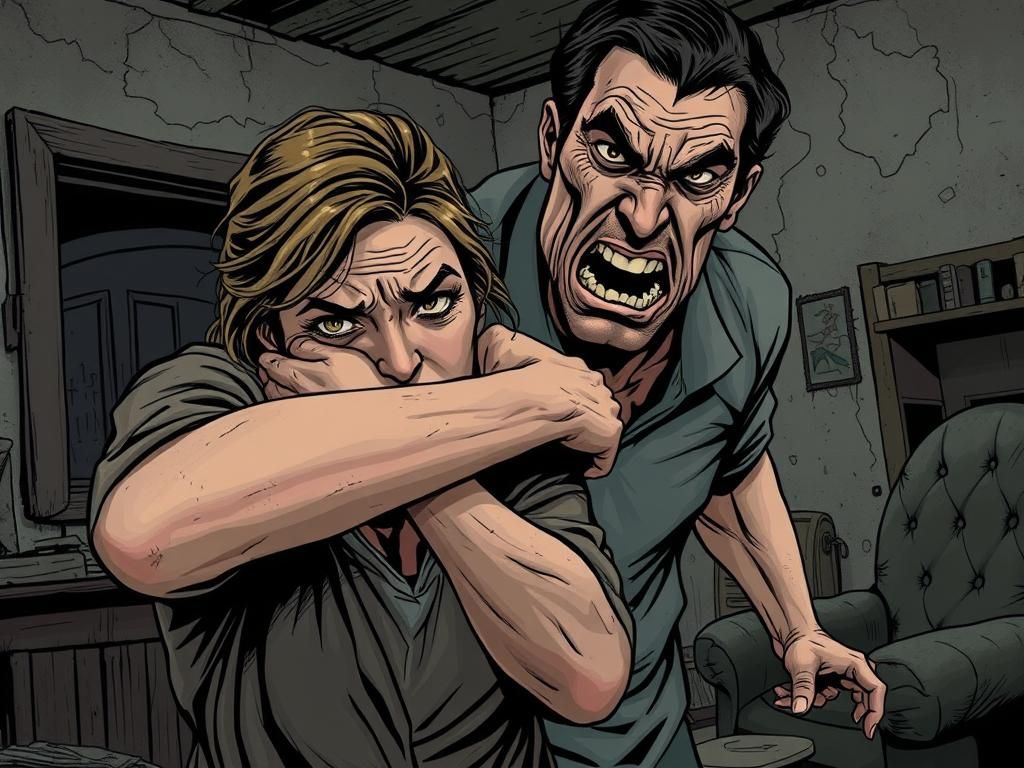 Distraught Woman Faces Furious Man: Comic Book Art