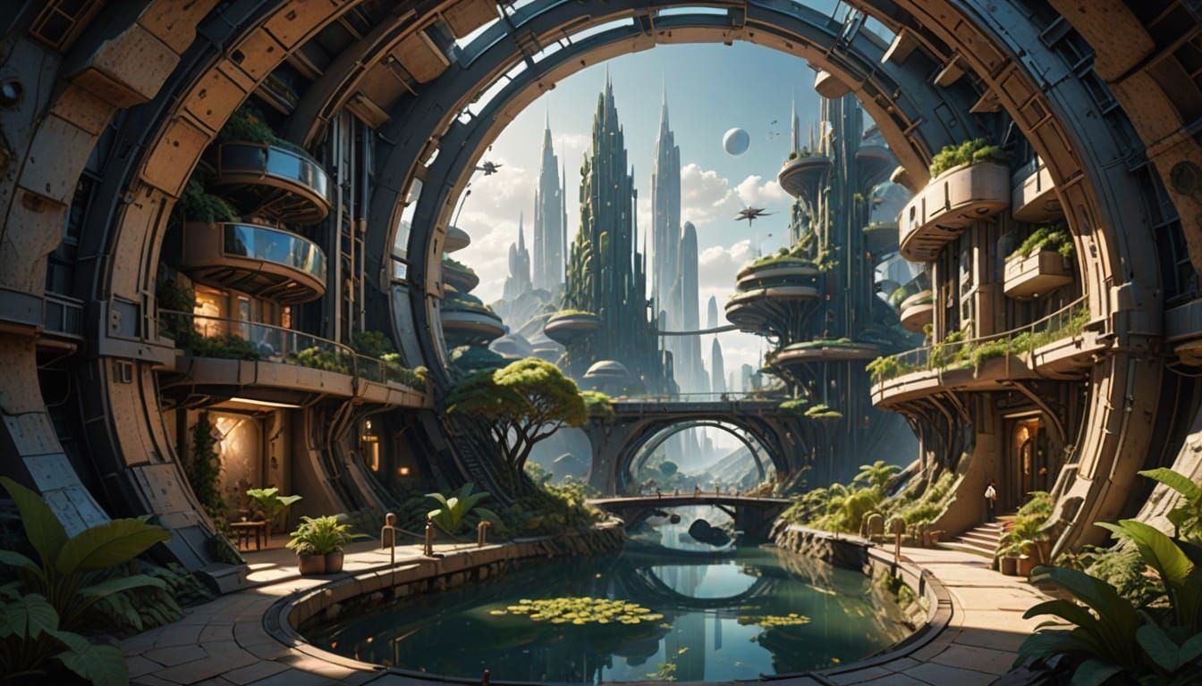 Futuristic City Hidden in Sandstone, Sun-Inspired Wheel Layo...