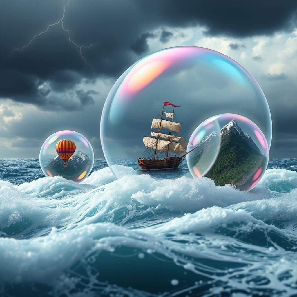 Miniature Worlds in Iridescent Bubbles