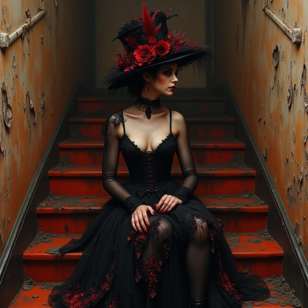 Captivating Gothic Woman in Eerie Postcard Style