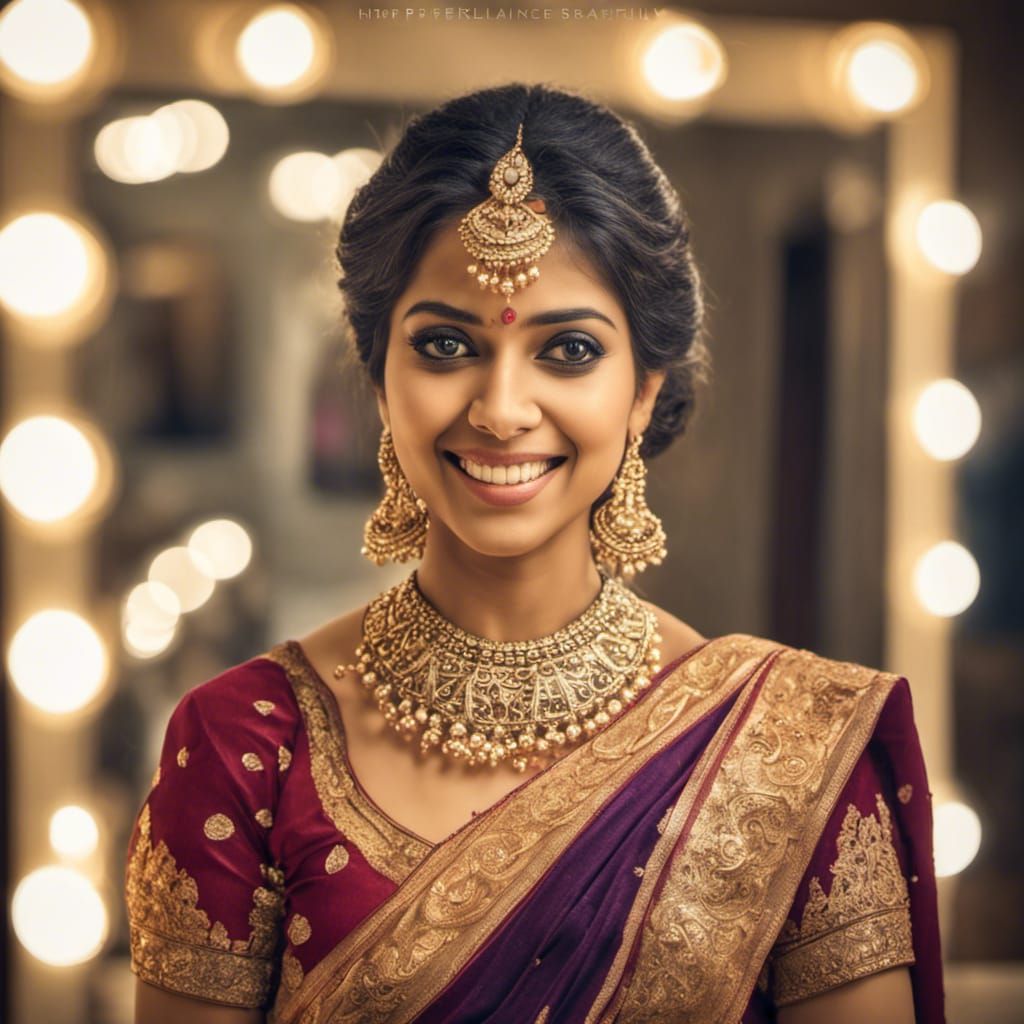 Beautiful Indian Woman Admiring Herself in Mirror