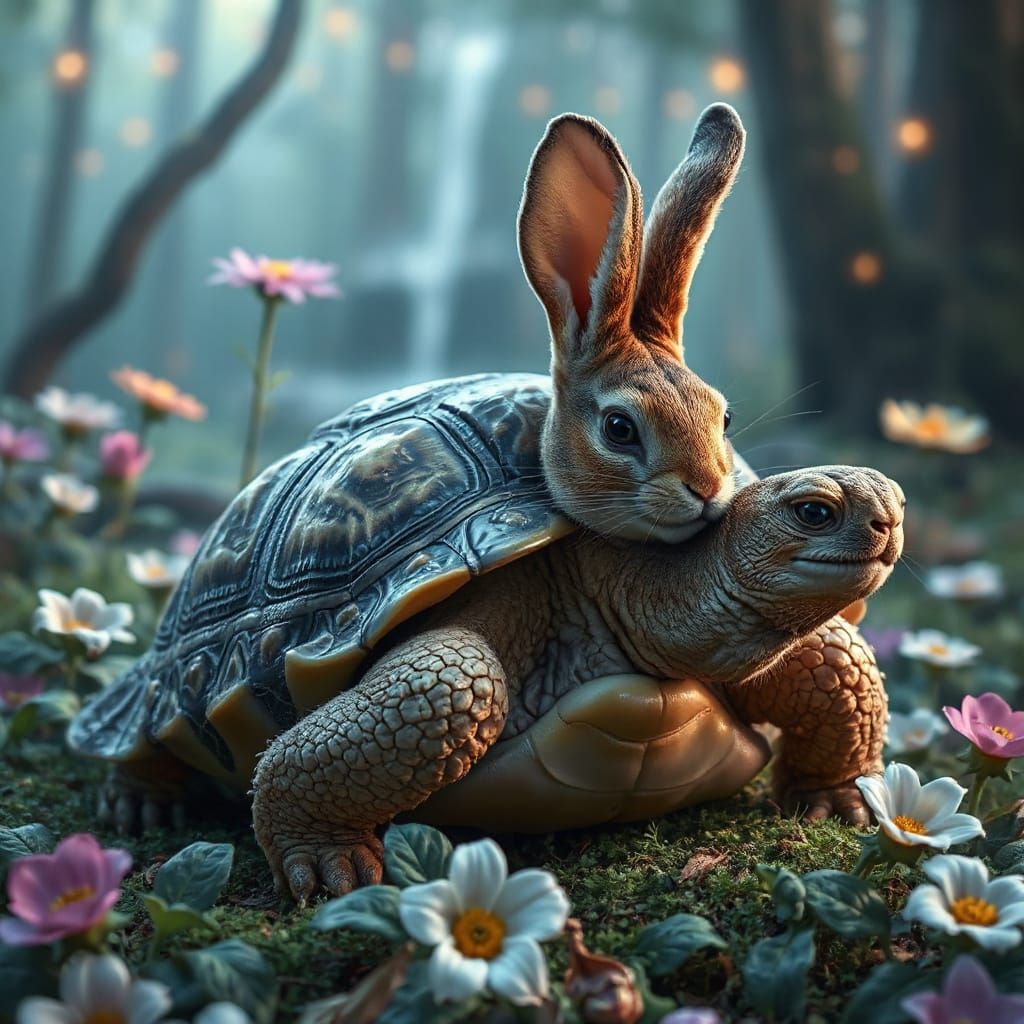 Tortoise Hare Hybrid in Vibrant Magical Forest